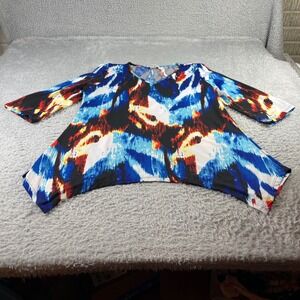Anthony Richards Abstract Print V-Neck Tunic Top Handkerchief Hem XL 150141